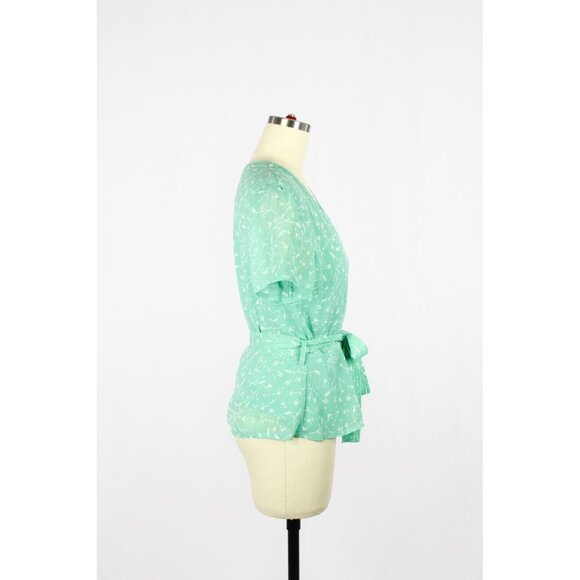 SAMSOE SAMSOE Klea Green Floral Crepe Short Sleeve Wrap Blouse, Size S - Picture 6 of 16